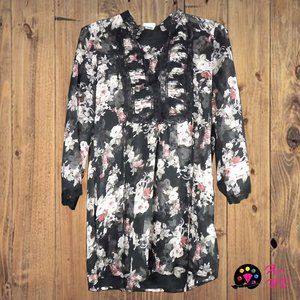 Buckle Boutique Quarter Sleeve Floral Black Thin Lacy Blouse Size Large